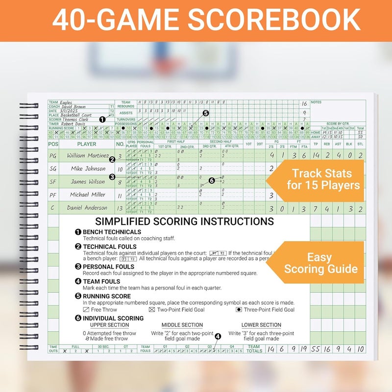 suituts Basketball Scorebook 40 Games Score Book Side by Side Basketball Stat Tracking Book for High School, Middle School or League Use - Image 3